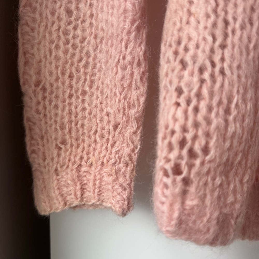 VINTAGE 50s 60s | CARLINA HANDKNIT MOHAIR WOOL BLEND ITALIAN CABLEKNIT CARDIGAN - Picture 4 of 6